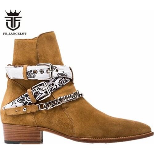 2019 British Style Handmade customized jodpur personalized party cowboy suede leather buckle strap wedge ankle Boots