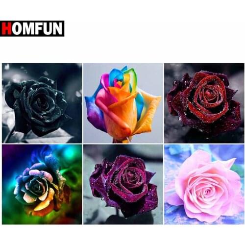 HOMFUN Diamond Painting Full Square/Round Diamond "Colored roses" Pattern Embroidery Cross Stitch 5D Rhinestone Painting