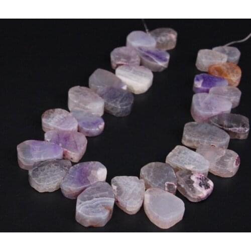 15.5"/strand Purple Crack Agates Top Drilled Freeform Slab Loose Beads,Natural Onxy Stone Slice Nugget Pendants Jewelry Making