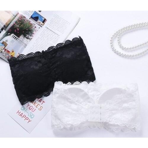 Sexy Women Lace Strapless Bra Padded Tube Tops Underwear Crop New Comfortable Bralette Beauty Back pad Wireless Bra Lingerie