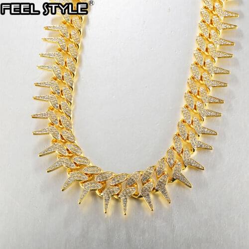 Hip Hop 25MM Bling Heavy Iced Out Cuban Thorns Link Chain Full AAA Crystal Pave Mens Bracelets Necklace for Men Jewelry