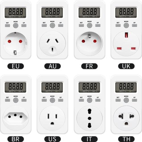 Energy Meter Wattmeter Digital Voltage Consumption Watt AC Electricity Power Analyzer Monitor Meter Measuring Socket EU UK Plug