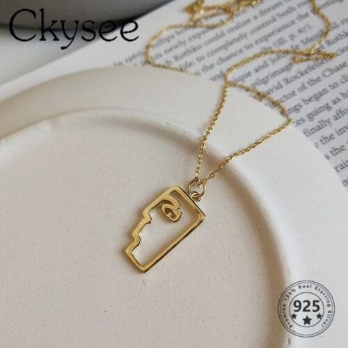 Ckysee Design 925 Sterling Silver Necklace Gold Character Pendant Necklace For Fashion Women Girlfriend Silver 925 Jewelry Daily