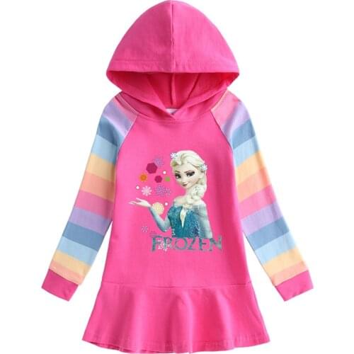Disney Frozen Spring Autumn Girls Dress girl Hooded Childrens Long Sleeve Dress Cartoon Princess Dresses