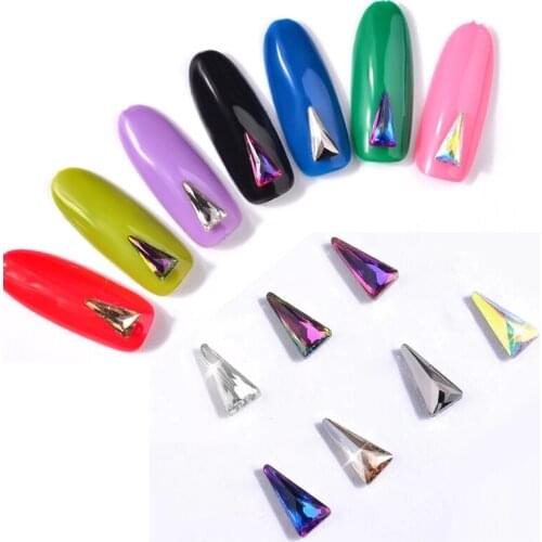 30pcs Long Triangle Nail Art Rhinestone 4x8mm Sharp Bottom Crystal Glass High Quality 3D Fashion Nail Art DIY Accessories