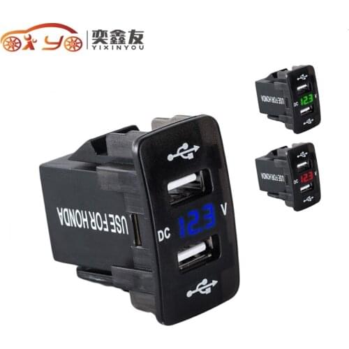For Honda 12V 24V Dual 2 Port USB Charger Socket Voltage Voltmeter Rocker Switch Panel