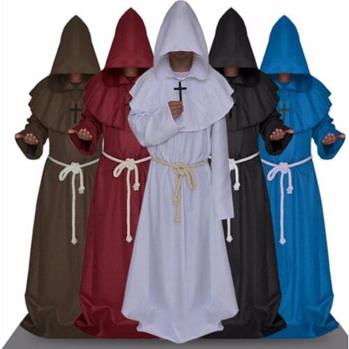 Europe Friar Medieval Renaissance Cloak Monk Priest Hooded Robe Cape Adult Mens Halloween Cosplay Costume Custom Made MVSW1010
