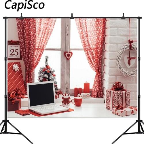 Capisco Christmas Window Backdrop Home Decoration Background Children Newborn Baby Portrait Photo Studio Photobooth Props