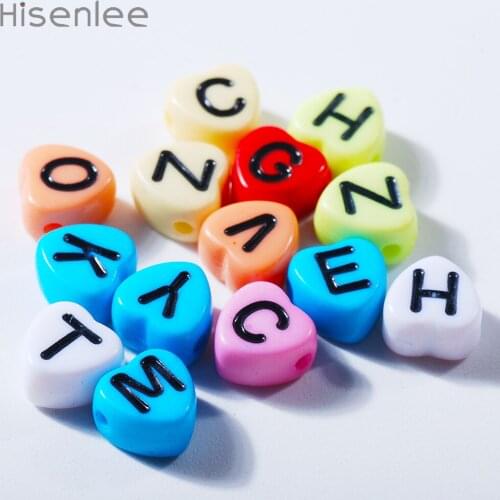 Hisenlee Acrylic Heart Shape Multicolor English Letters Spaced Beads 4x7MM Random Package lovely Art Bead Jewelry Accessories