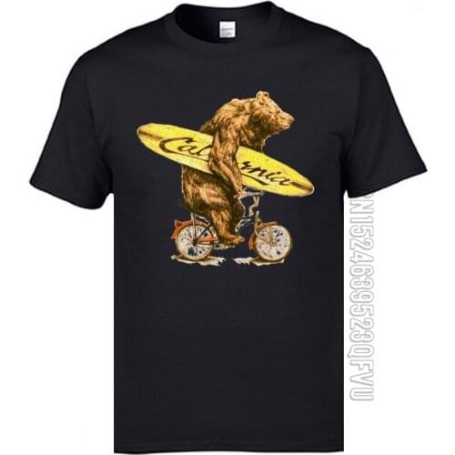 Worn Out California Surfer Bear Cycle T Shirts Skateboard Biker Bear Funny T-Shirts Homme Black White Casual 3D T Shirts Cotton