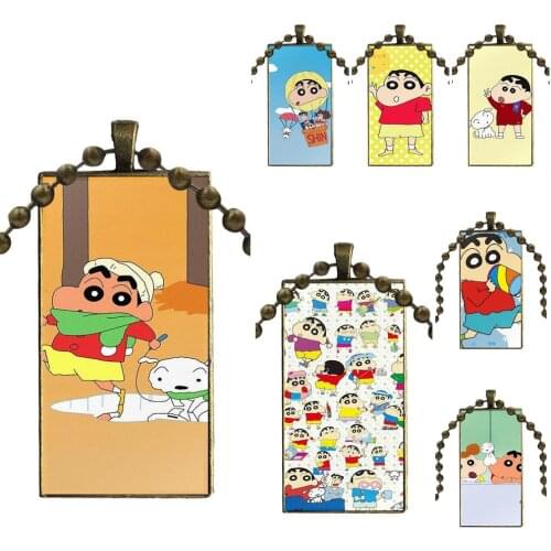 Classic Cartoon Crayon Shinchan For Women Men Glass Pendant Necklace Handmade Half Pendant Rectangle Necklace