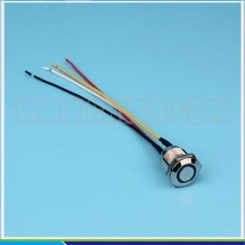 Shortest Waterproof IP67 latching button switch with 150mm wire illuminated ring led door bell switch with 150mm 22AWG cables