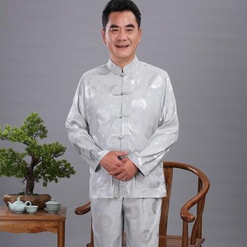 Men Satin Kung Fu Suit Chinese Designer Wu Shu Uniform Tai Chi Clothing Long Sleeve Shirt+Long Pant Sets Plus M L XL XXL 3XL 4XL