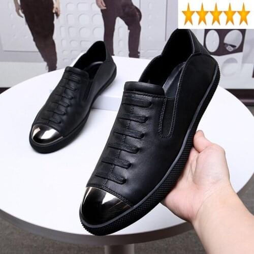 Loafers New Mens Genuine Slip On Casual Cross Straps Low Cut Footwear Flats Spring Male Patent Leather Lazy Shoes