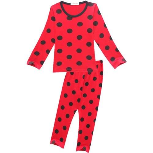 Girls Fancy Pajamas Set Long Sleeve Girls Fall Sleepwear Kids Casual Homewear Dots Red Nightwear Children Girls Clothing Sets