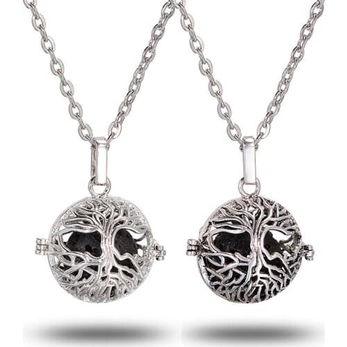 1Pc Aroma Antique Silver Color Pendant 16mm Lava Stone Diffuse Locket Necklace For Gift