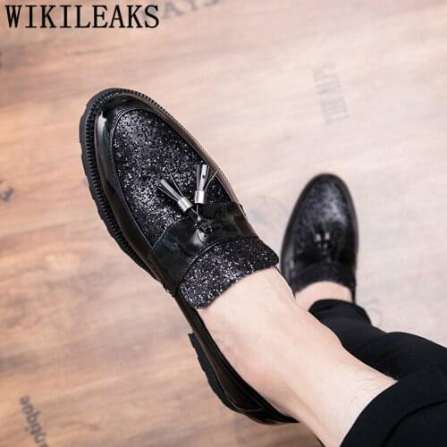 Mens Dress Shoes Loafers Glitter Tassel Shoes Men Oxford Shoes For Men Leather Black Chaussure Homme Mariage Sapatos Sociais
