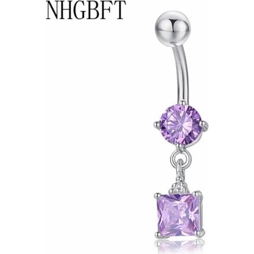 NHGBFT Long Round square zircon Belly button ring Sexy Navel Piercing Nombril Ombligo Women Dangling Body Jewelry