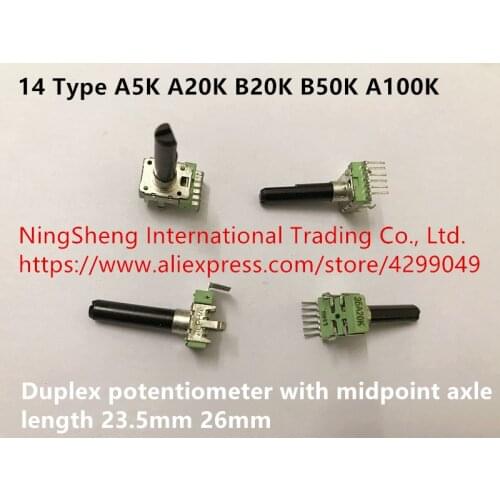 Original new 100% import 14 Type A5K A20K B20K B50K A100K with midpoint duplex potentiometer axle length 23.5mm 26mm (SWITCH)