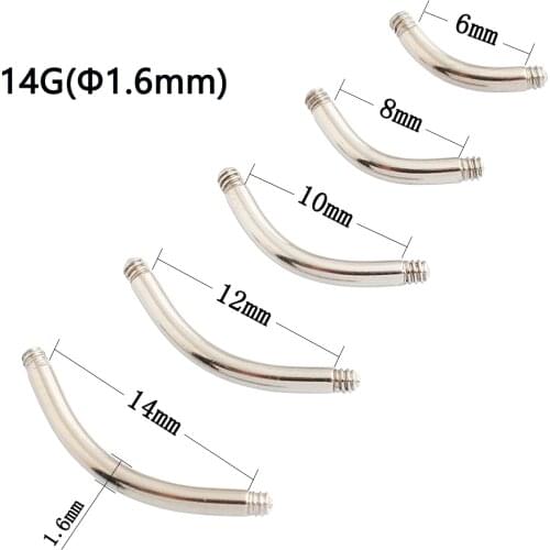 14G 16G body piercing DIY medical stainless steel screw thread arc rod spare part belly button ring eyebrow nail 10 pieces a Lot