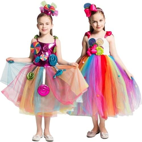 Girls Birthday Party Dress Kids Rainbow Candy Lollipop Modeling Frock Baby Girl Performance Costumes Summer Kid Children Cloth