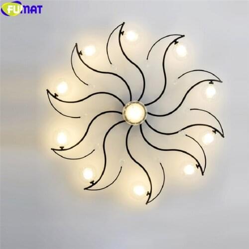 FUMAT White Clear Glass Ball Pendant Lamp Chandeliers Crystal Sunflower Hanging Light Fixture Gold Black Frame Modern Lighting