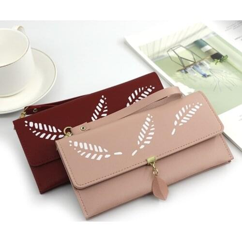 2021 hot style small fresh leaf wallet multi-function tri-fold document bag large-capacity clutch bag female