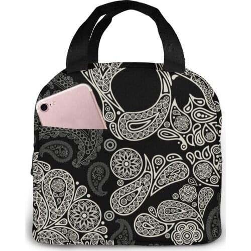 Portable Lunch Bag Skull And Paisley Thermal Insulated Lunch Box Tote Cooler Bag Bento Pouch Lunch Container Food Storage Bag
