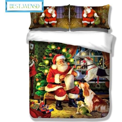 BEST.WENSD Bedding set king size Christmas Santa Claus Bedding single ,double size New Years Gifts Santa Claus Duvet cover sets
