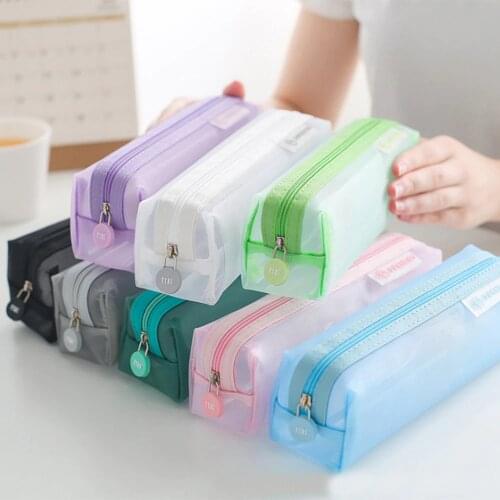 Simple Transparent Mesh Pencil Case for Girls Boys Black Pencil Cases Nylon Pen Box School Supplies Stationery Gift for Kids