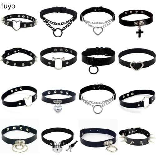 Hollow Punk Rock Gothic Necklace Sexy PU Leather Heart Round Spike Collar Choker Necklace Body Bondage Accessories