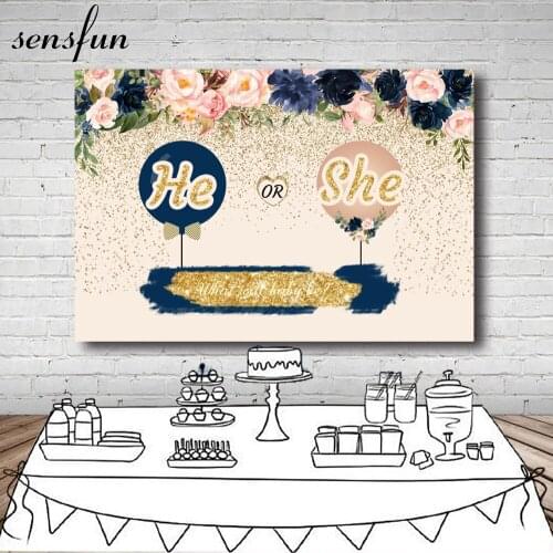 Sensfun Flowers Glitter Balloon Gender Reveal Party Backgrounds For Photography He Or She Baby Shower Backdrops Photo Studio