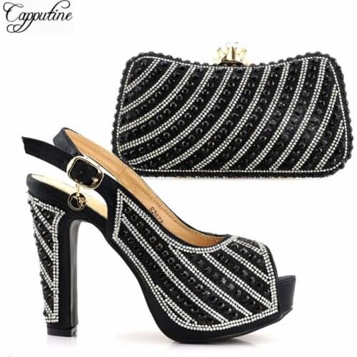 Fashion Black Ladies High Heels Shoes Matching With Purse Bag Set Women Sandals And Handbag Pumps Clutch For Party S2872 12.5cm
