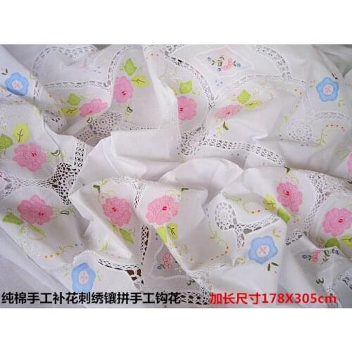 Foreign trade pure cotton tablecloth mending hand embroidery cover cloth European long style 178x305cm American rose