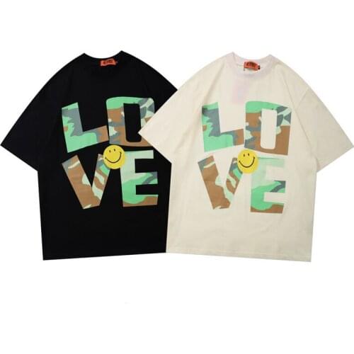 Military Style Camouflage LOVE Letter Printing Short-Sleeved Men And Women Couple Round Neck T-Shirt Loose Polo Shirts Coton