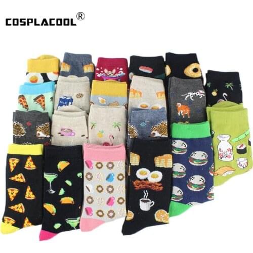 [COSPLACOOL]Food Hamburg Funny Socks Sushi/Egg/Pizza Painting Divertidos Cute Socks Women Milk Animals Sokken Chaussette Femme