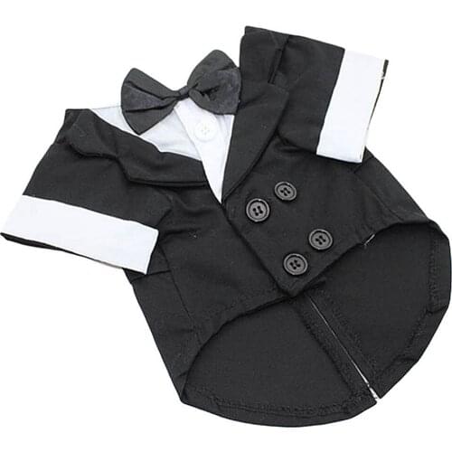 Pet Suit Apparel Tuxedo Party Clothes Costume Wedding Bow Tie Grey/Black