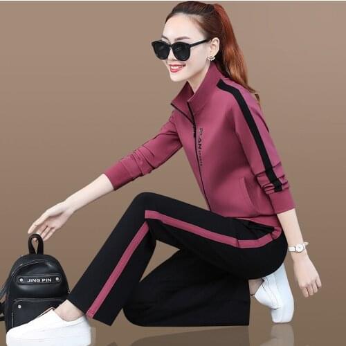 Womens sportswear, sportswear, zipper jacket, loose, running, jogging, informal training suits, sportswear, sweatshirts + pants