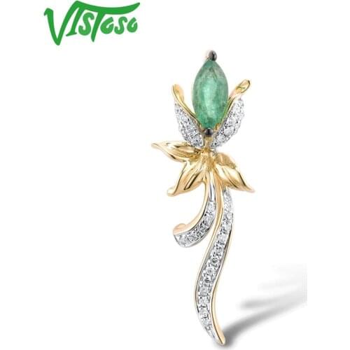 VISTOSO Gold Pendants For Women Pure 14K 585 Yellow Gold Emerald Sparkling Diamond Delicate Luxury Wedding Fine Jewelry