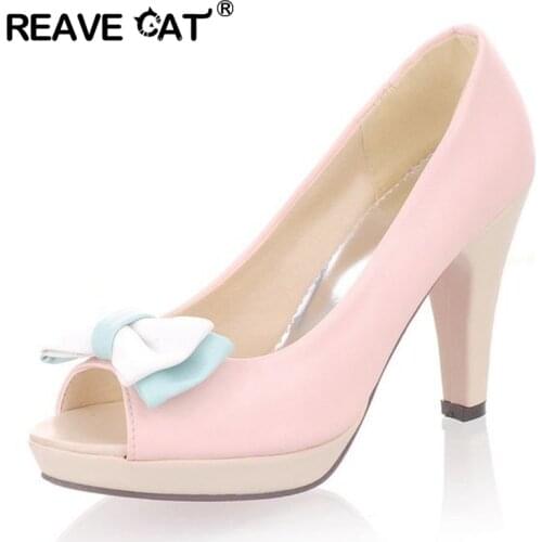 REAVE CAT Sapatos femininos salto alto New arrival Spring Women shoes high heels Pumps Open toe Platforms Cute Sweet Pink QL4936