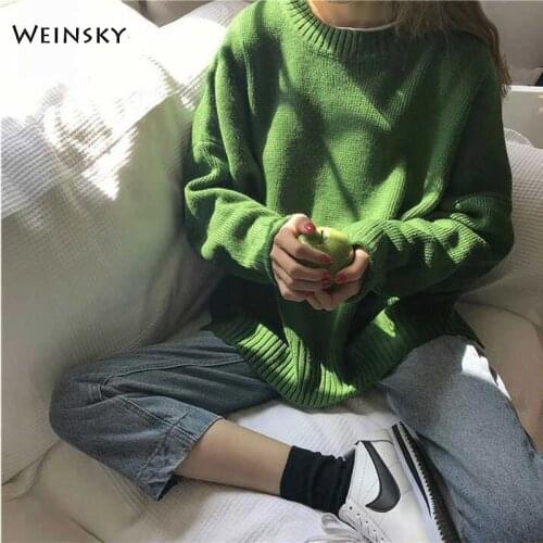 Women Knitted Sweater And Pullovers Korean Fashion Style O-Neck Jumper Sweaters Autumn And Winter 2019 New Solid Tops