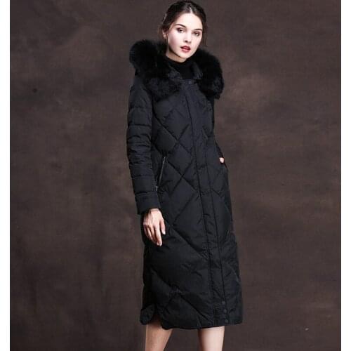 Winter Womens Down Jacket Luxury Sheep Shearing Hooded Woman Long Coat Real Fox Fur Collar Thickening Overcoat 83058