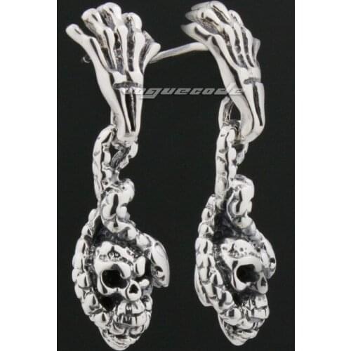 925 Sterling Silver Snake Skull Hand Mens Biker Rocker Stud Earring 8R004