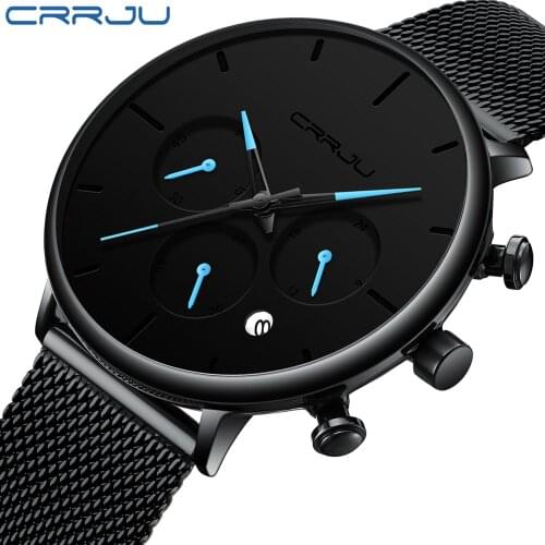 Relogio Masculino CRRJU Mens Business Dress Watches Luxury Casual Waterproof Sport Watch Men 3-Sub Dial Quartz Full Steel clock