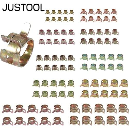 JUSTOOL 100Pcs 6-17mm Hose Clamp Zinc Plated Spring Hose Pipe Clamps Air Clip Clamp Fasteners Clip For Rubber Silicone Hose