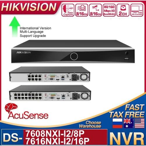 Hikvision AcuSense NVR DS-7608NXI-I2/8P/S DS-7616NXI-I2/16P/S 8/16CH 8/16 POE 12MP MAX H.265+ 2 SATA POE IPC Video Recorder
