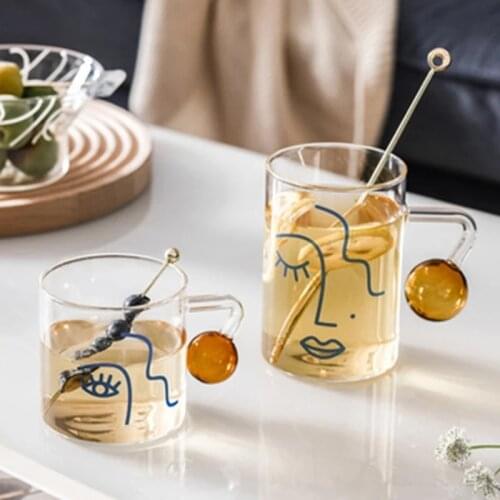 Personality human face spherical handle high borosilicate high temperature resistant glass coffee mug trend tea cup water cup