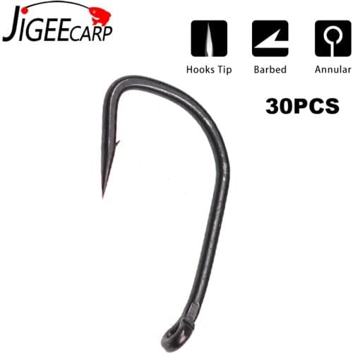 JIGEECARP 30pcs Coating Carp Hooks Extra Sharp Coarse Fishing Carp Fishing Hook Size 2 4 6 8 10 Strong Barbed Fish Hook