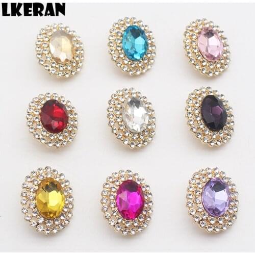 LKERAN 24mm*19mm Oval Rhinestone Sewing Buttons Alloy Crystal DIY Wedding Accessories Mobile Phone Shell Bow Hair Accessories