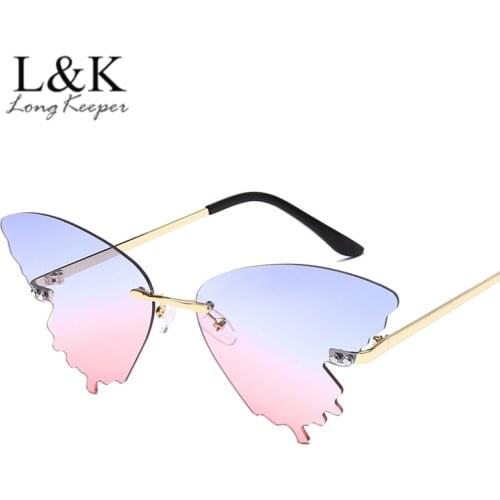 Brand Cat Eye Sunglasses For Women 2020 New Unique Style Butterfly Shape Rimless Sun Glasses Female Sexy Elegant Shades Okulary